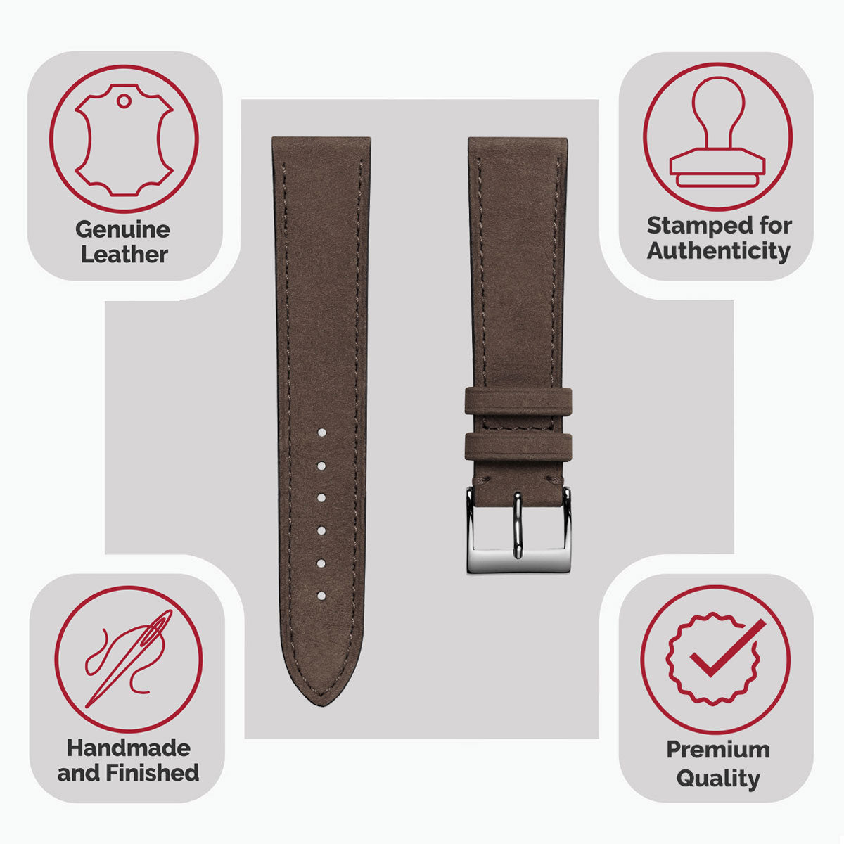 Mozet Flat Nubuck Handmade Leather Watch Strap - Taupe