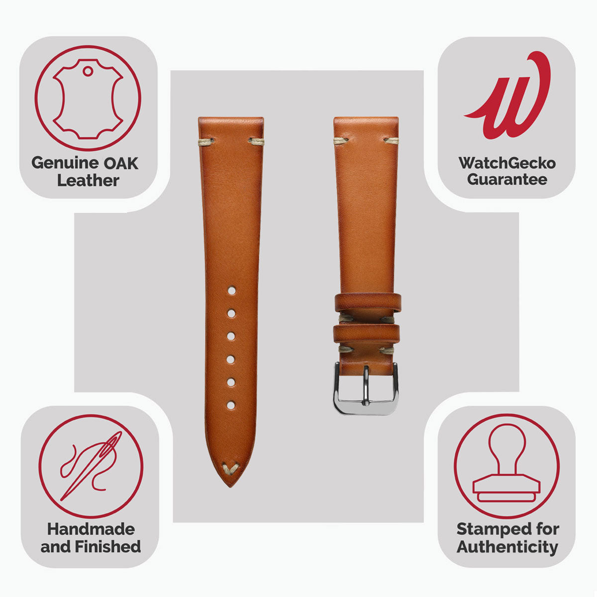 WatchGecko Oakley V-Stitch Hand-Painted Watch Strap - Light Brown