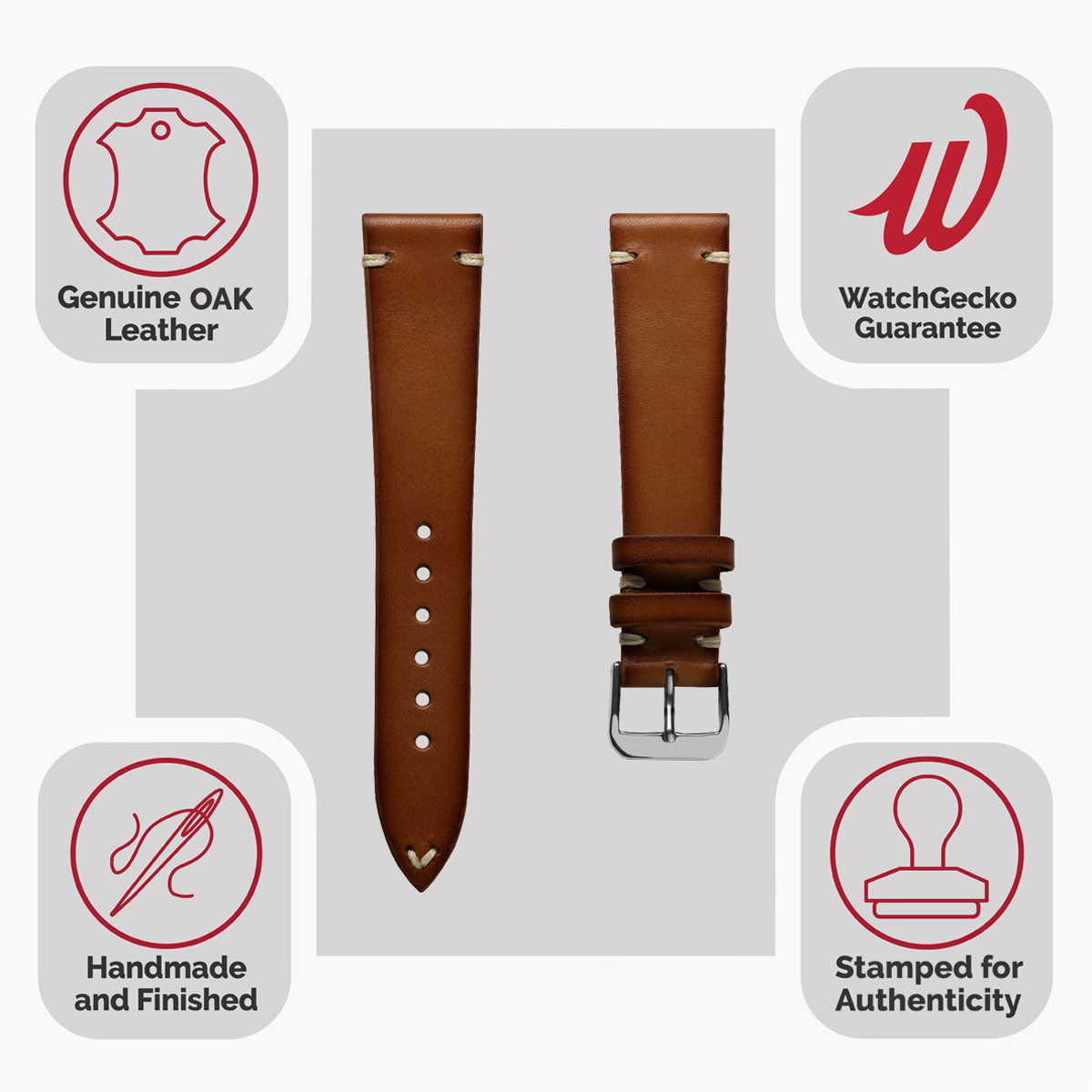 WatchGecko Oakley V-Stitch Hand-Painted Watch Strap - Medium Brown