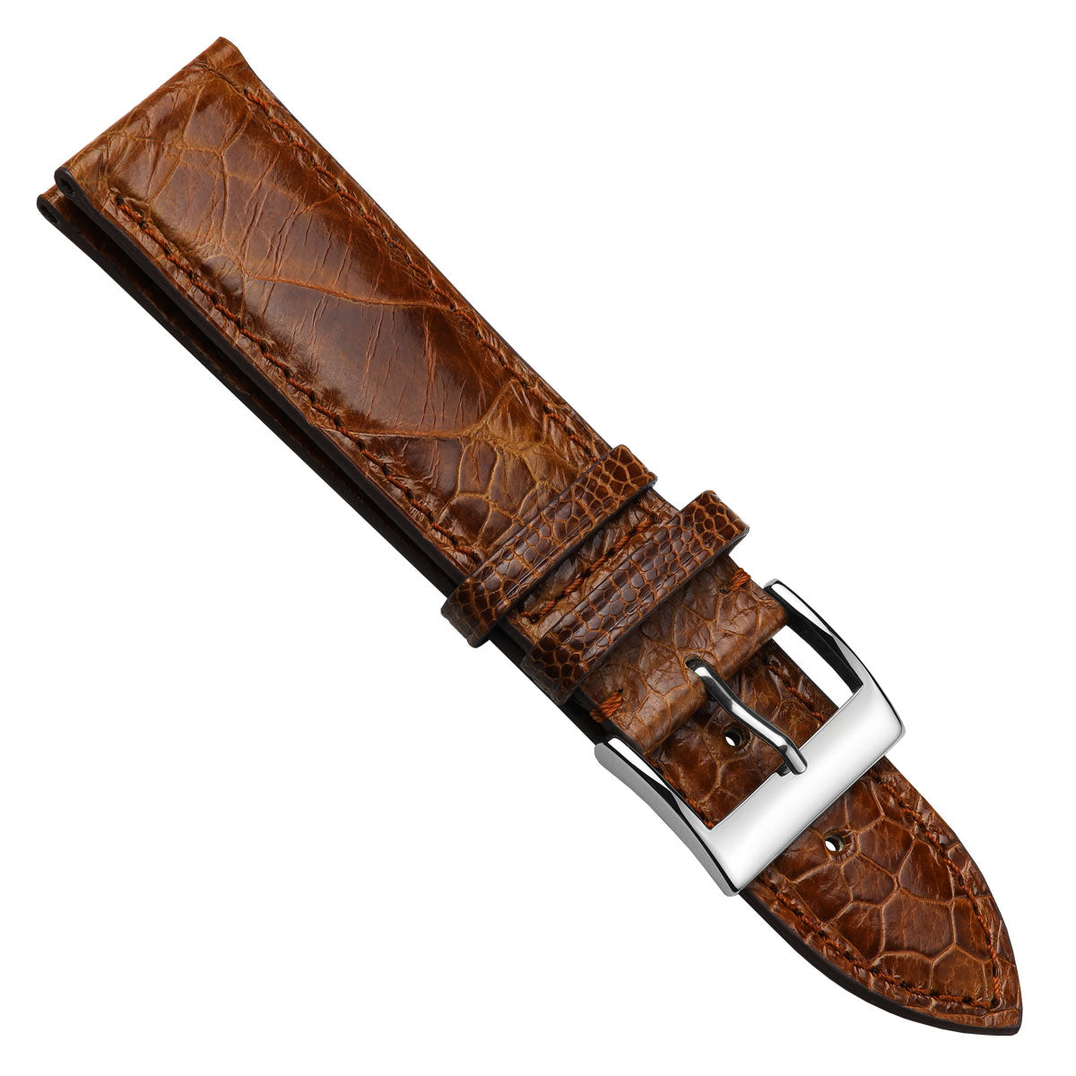 Durbuy Ostrich Leg Handmade Gloss Leather Watch Strap - Cognac