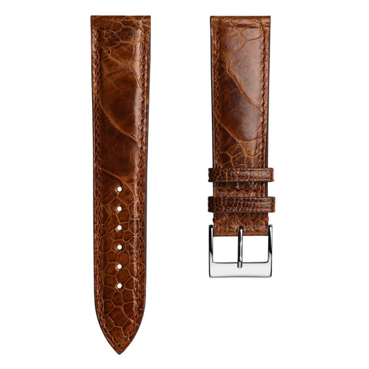 Durbuy Ostrich Leg Handmade Leather Watch Strap - Gloss Cognac Brown