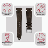 Overton Conceria Opera Suede V-Stitch Watch Strap - Dark Brown