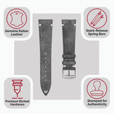 Overton Conceria Opera Suede V-Stitch Watch Strap - Light Grey