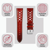 Radstock Racing Style Genuine Leather Watch Strap - Bright Red