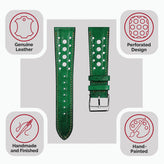 Radstock Racing Style Genuine Leather Watch Strap - Vintage Green