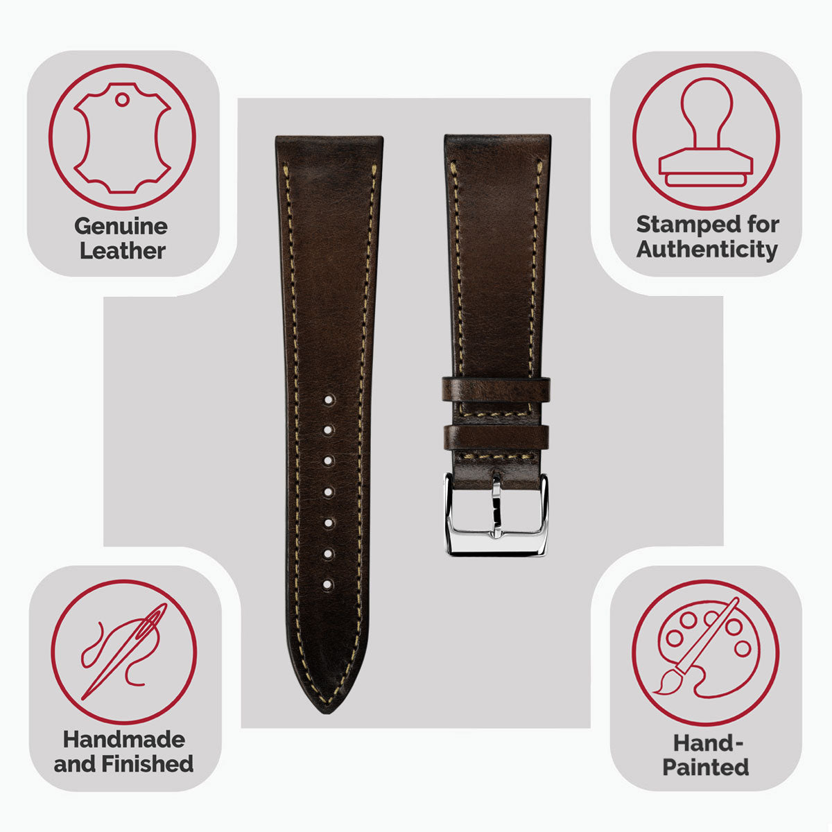 Radstock Vintage Genuine Leather Watch Strap - Vintage Dark Brown