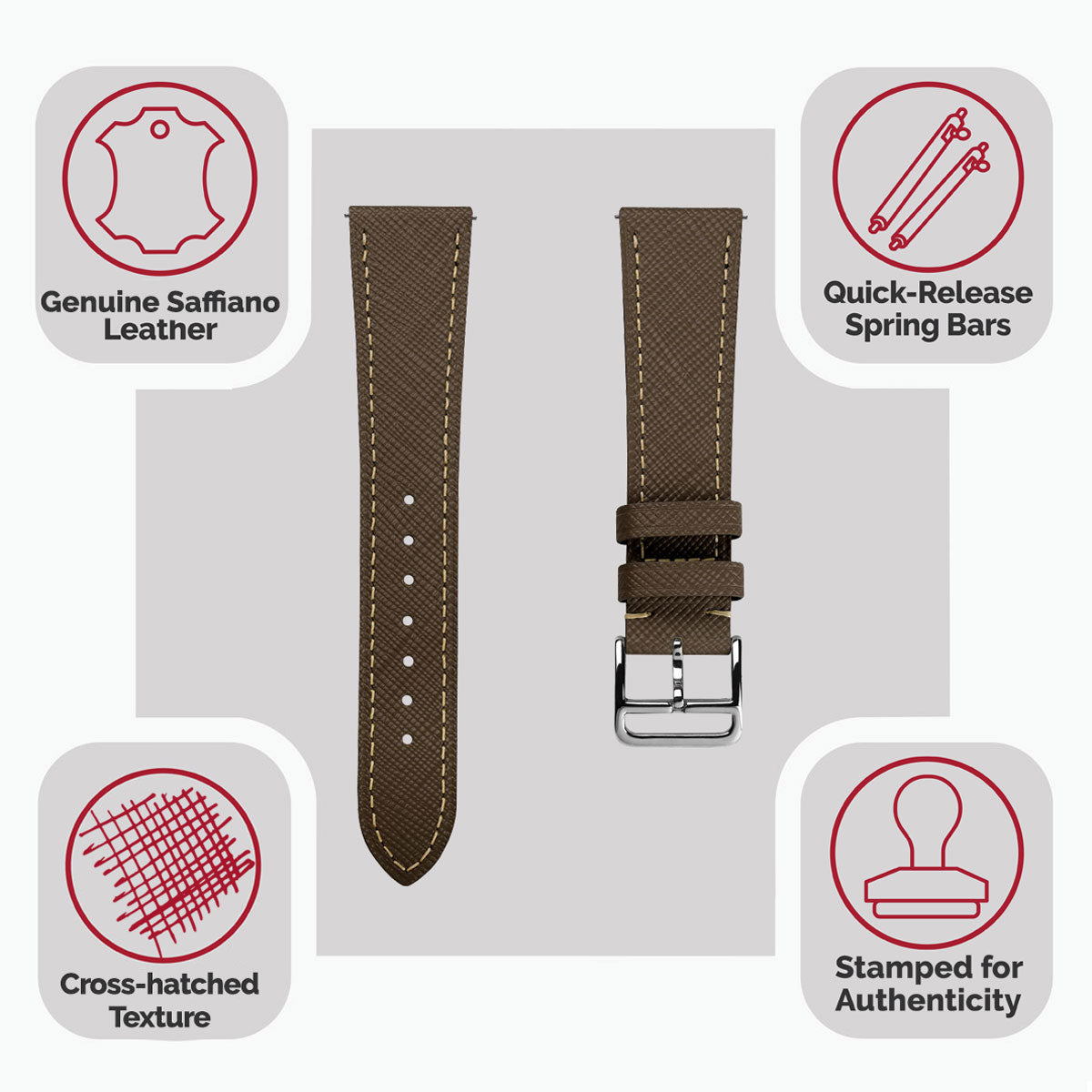 Brixham Special Buckle Saffiano Leather Watch Strap - Brown