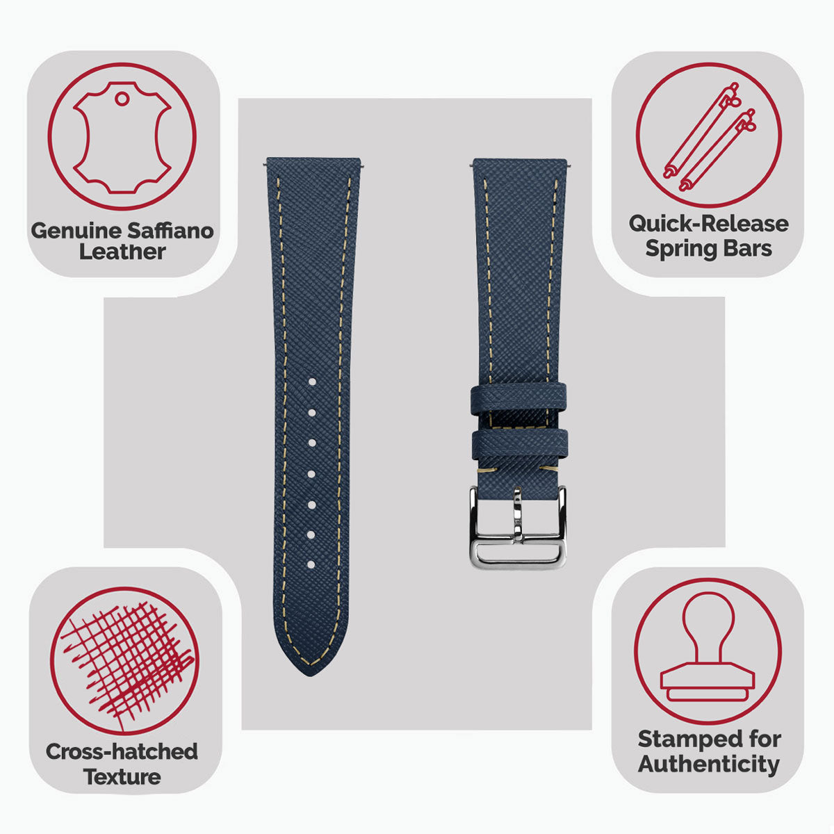 Brixham Special Buckle Saffiano Leather Watch Strap - Navy Blue