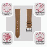 Brixham Special Buckle Saffiano Leather Watch Strap - Tan