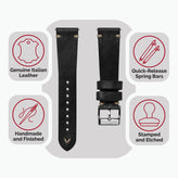 Simple Handmade Italian Leather Watch Strap - Black