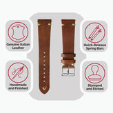 Classic Simple Handmade Italian Leather Watch Strap - Reddish Brown