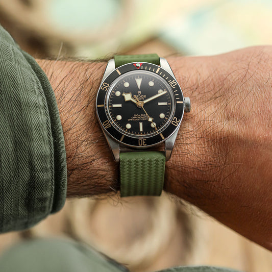 WatchGecko 400 Italian Rubber Divers Reversible Watch Strap - Military Green - Brushed / Polished