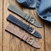 Arbour Hand-Stitched Denim Design Genuine Leather Watch Strap - Grey