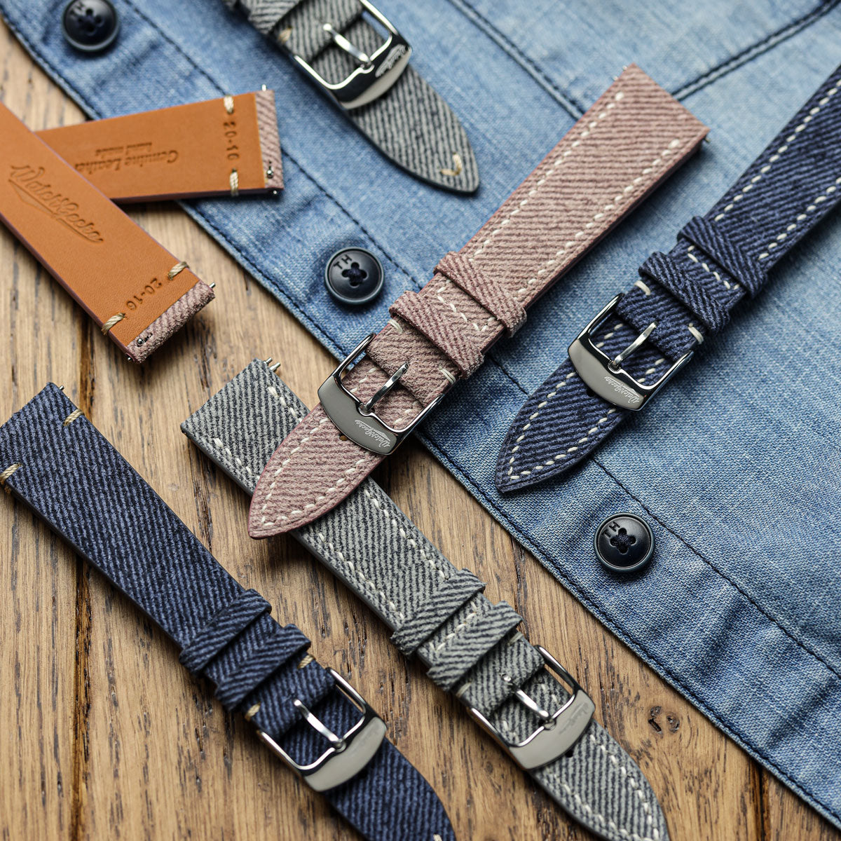 Arbour V-Stitch Denim Design Genuine Leather Watch Straps