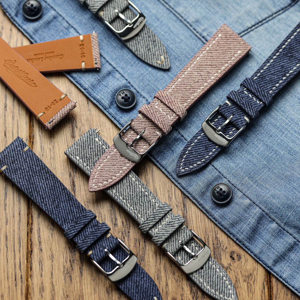 Arbour Hand-Stitched Denim Design Genuine Leather Watch Straps