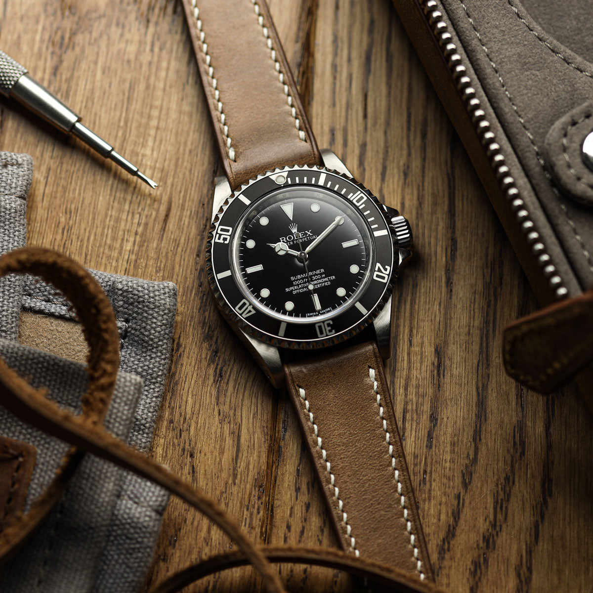 The Horween Chromexcel® Watch Strap - Light Brown on Rolex Submariner