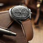 Hanley Epsom Leather Watch Strap  - Tan on Omega Speedmaster