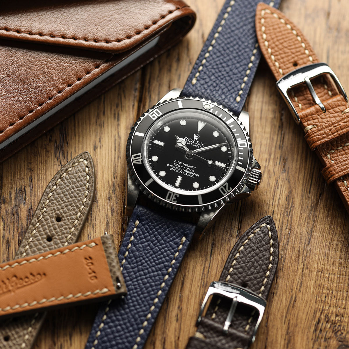 Hanley Epsom Leather Watch Strap - Dark Blue