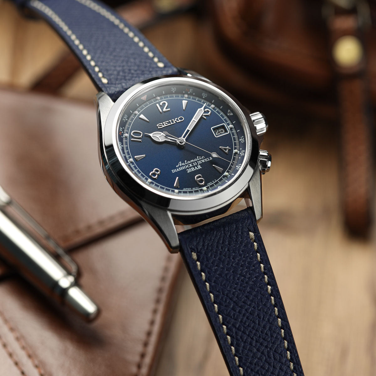 Hanley Epsom Leather Watch Strap - Dark Blue