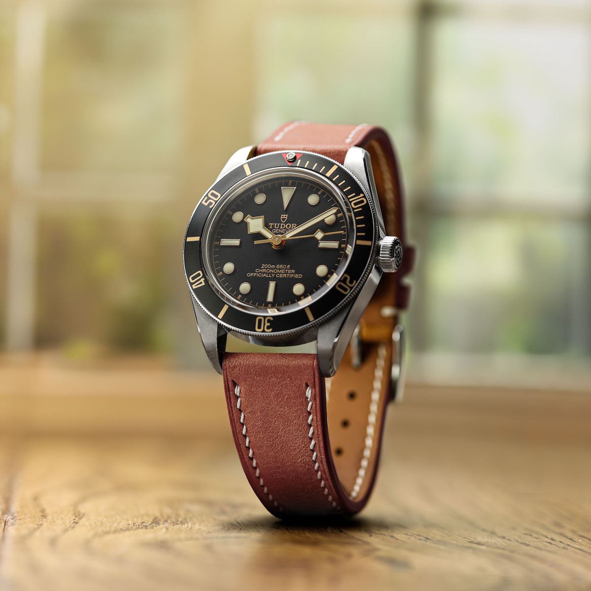 Bourton Hand-Stitched Genuine Italian Leather Watch Strap - Rose on Tudor Black Bay 58