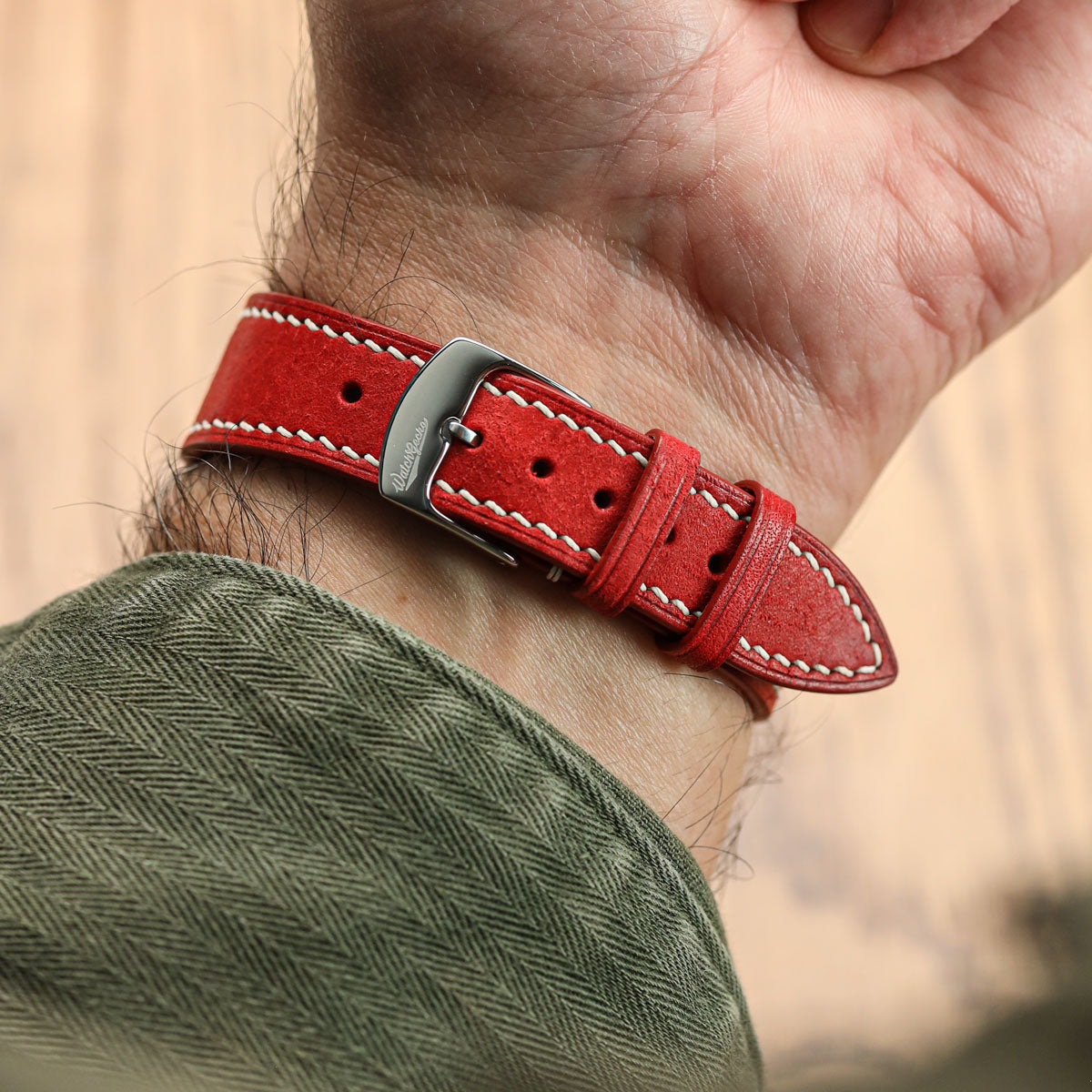 Bourton Hand-Stitched Genuine Italian Leather Watch Strap - Poppy Red