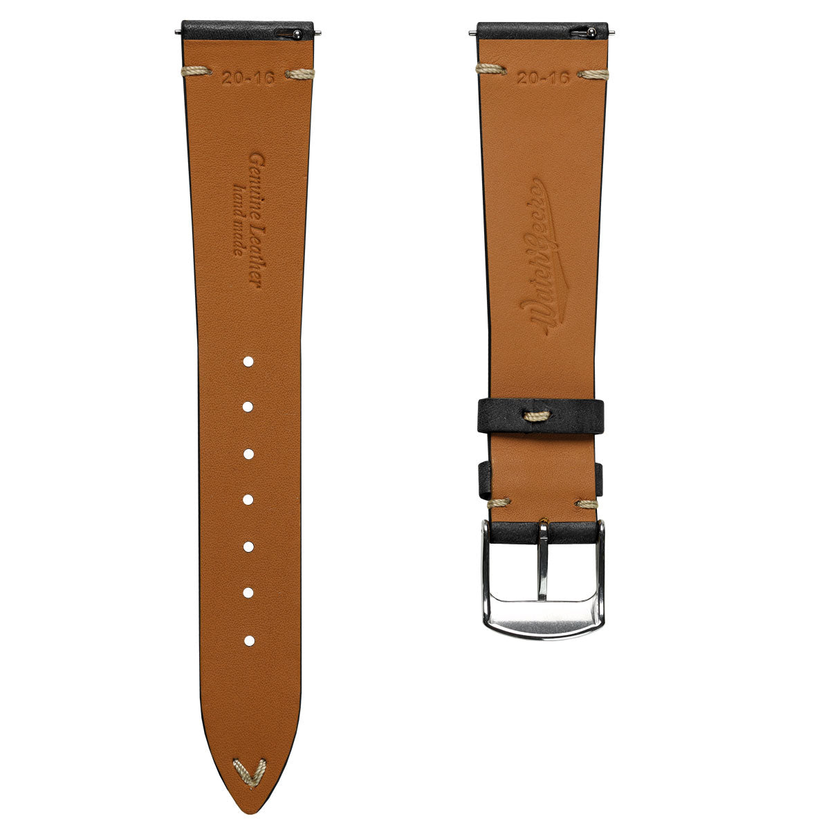 Charlbury V-Stitch Genuine Italian Leather Watch Strap - Black