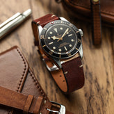 Charlbury V-Stitch Genuine Italian Leather Watch Strap - Bordeaux on Tudor Black Bay 58