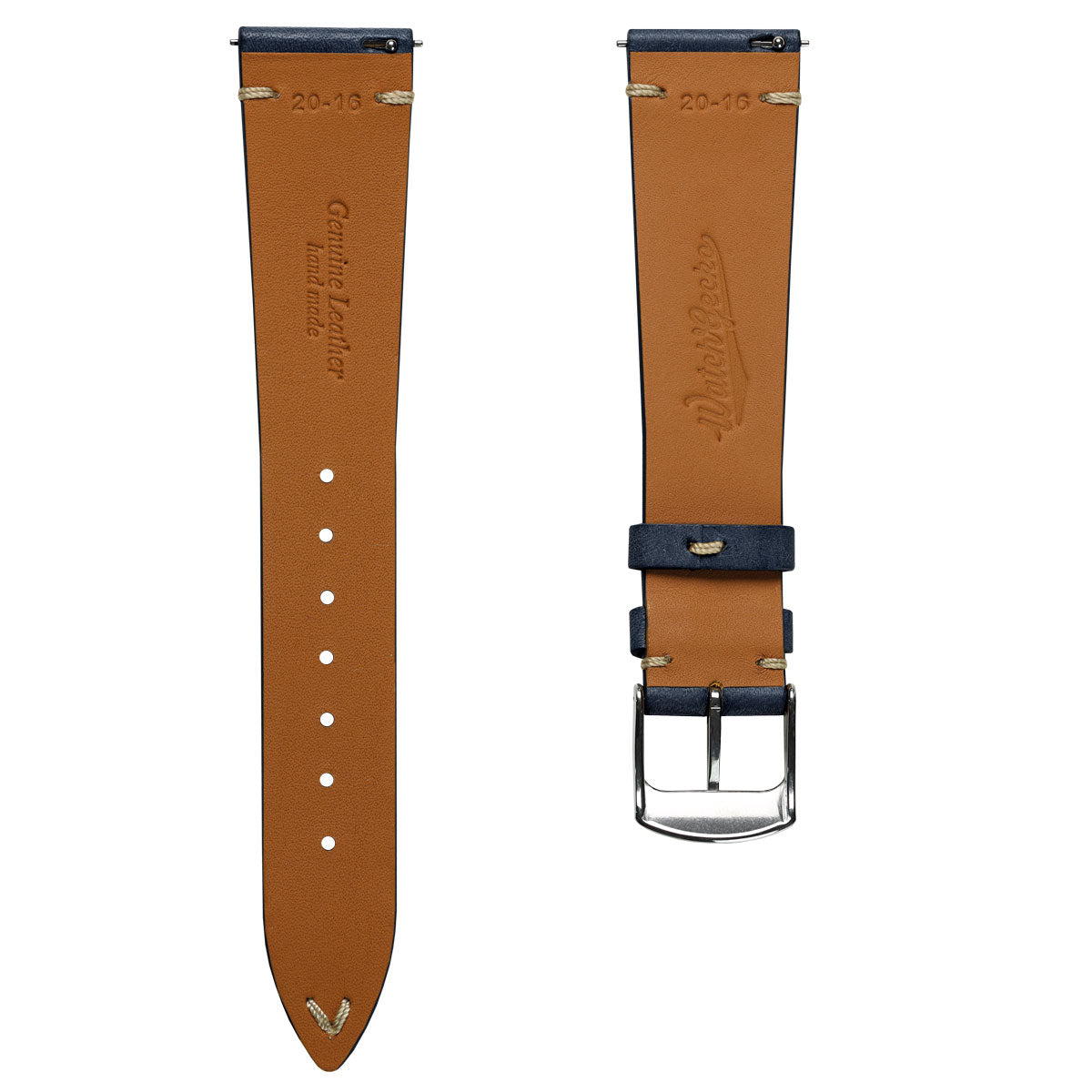 Charlbury V-Stitch Genuine Italian Leather Watch Strap - Jean Blue