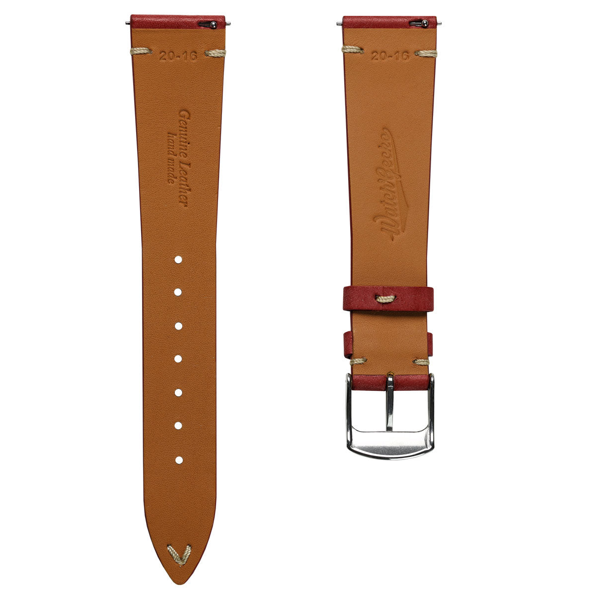 Charlbury V-Stitch Genuine Italian Leather Watch Strap - Poppy Red