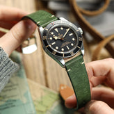 Charlbury V-Stitch Genuine Italian Leather Watch Strap - Seaweed on Tudor Black Bay 58