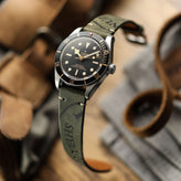 Newham Inverted Horween Shell Genuine Leather Watch Strap - Olive Green on Tudor Black Bay 58