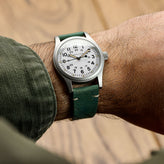 Newham Inverted Horween Shell Genuine Leather Watch Strap - Hunter Green on Hamilton Khaki