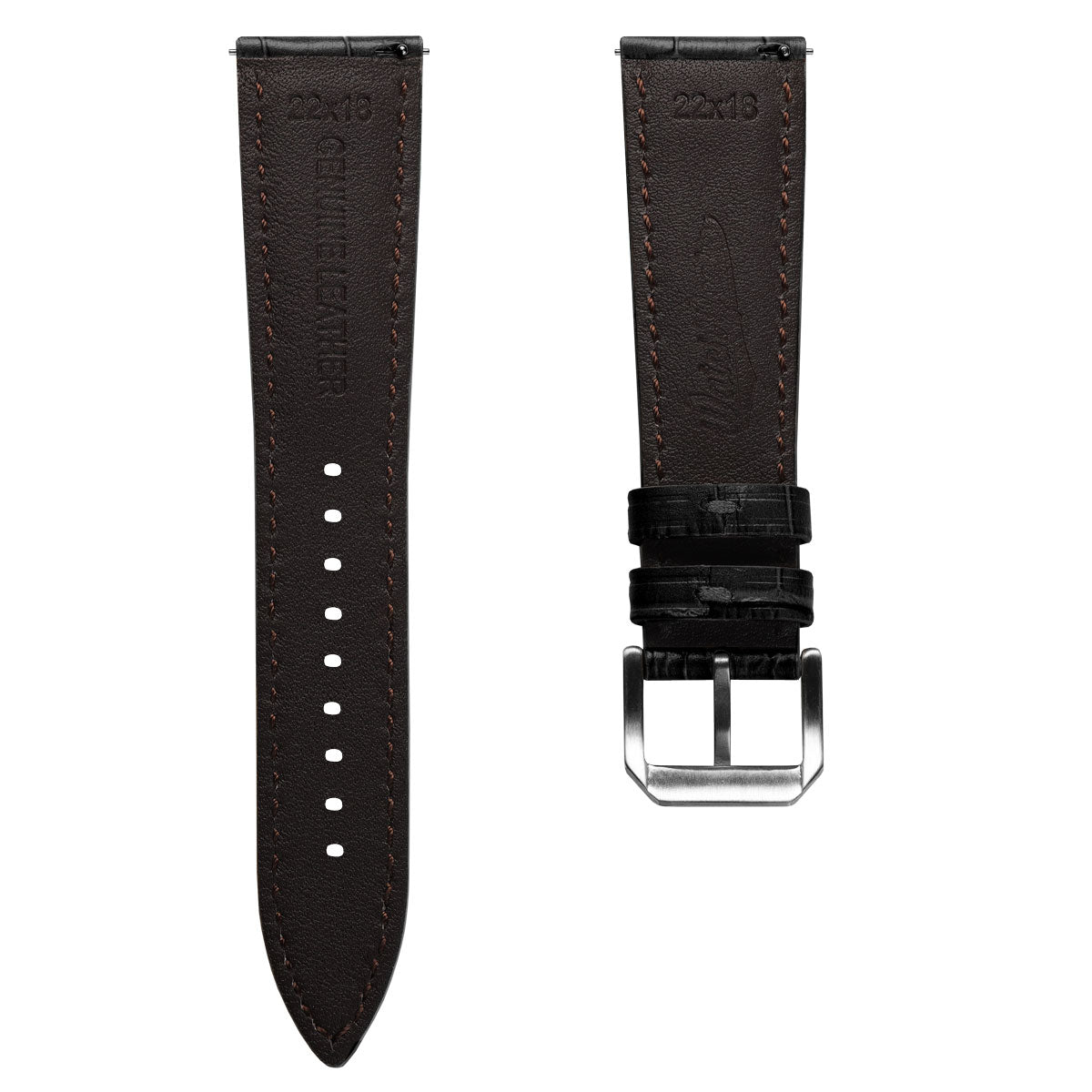 Carolina Gator Print Genuine Leather Watch Strap - Black