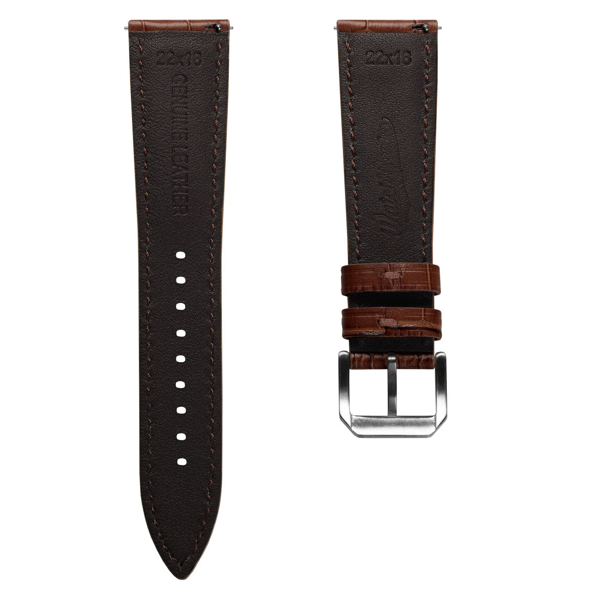 Carolina Gator Print Genuine Leather Watch Strap - Dark Brown