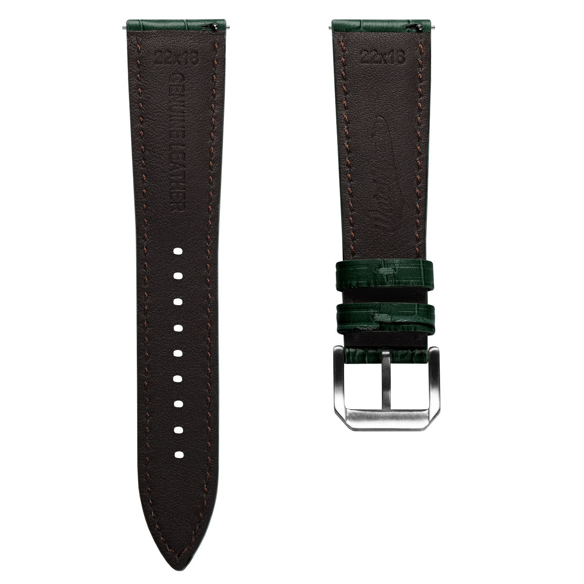 Carolina Gator Print Genuine Leather Watch Strap - Green