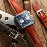 Tenby Classic Padded Genuine Leather Watch Strap  - Rust Brown on on Tag Heuer Monaco