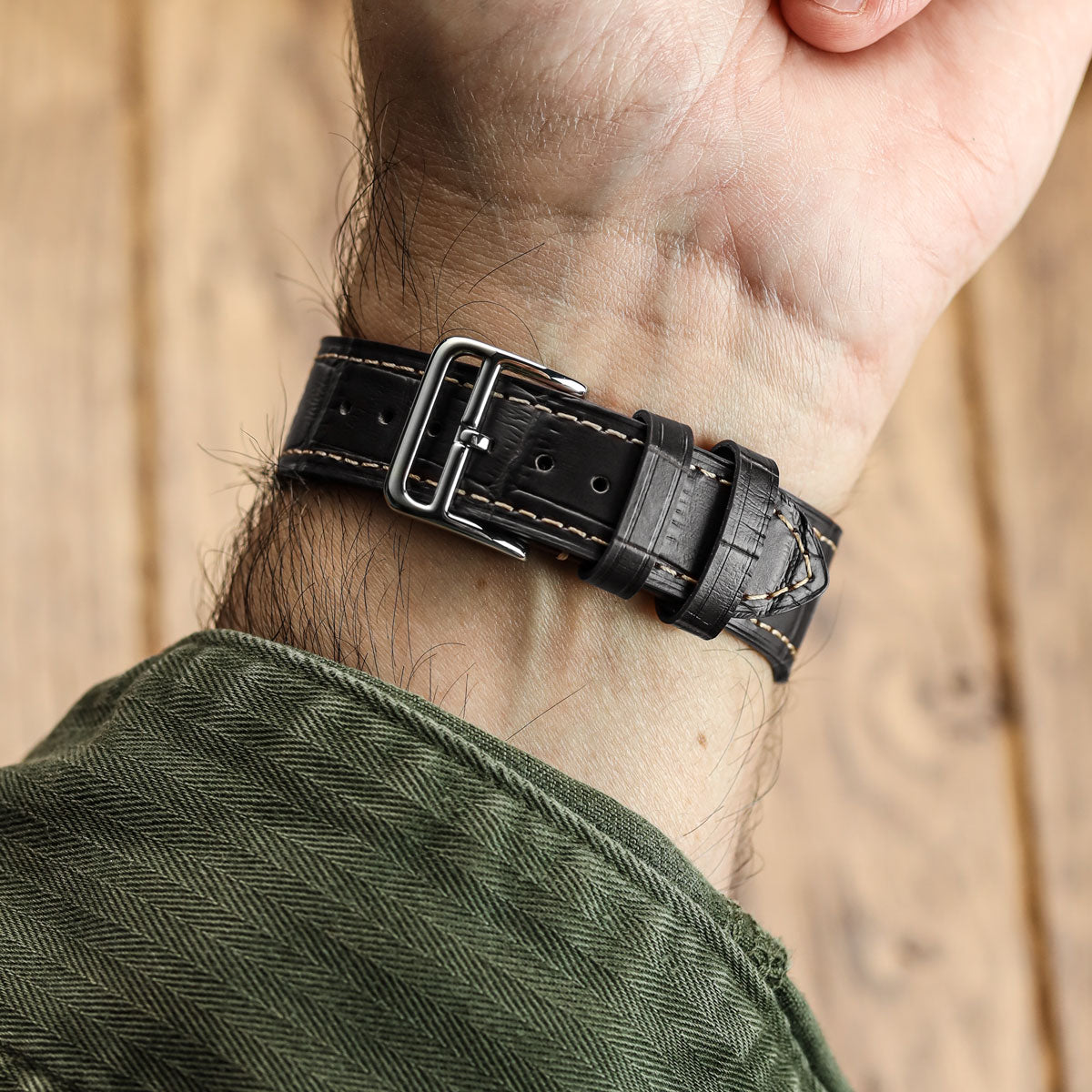 Brixham Special Buckle Gator Watch Strap - Black