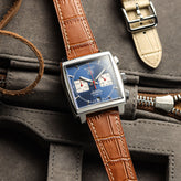 Brixham Special Buckle Gator Watch Strap - Tan on Tag Heuer Monaco