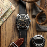 Brixham Special Buckle Classic Leather Watch Strap - Black on Tudor Black Bay 58