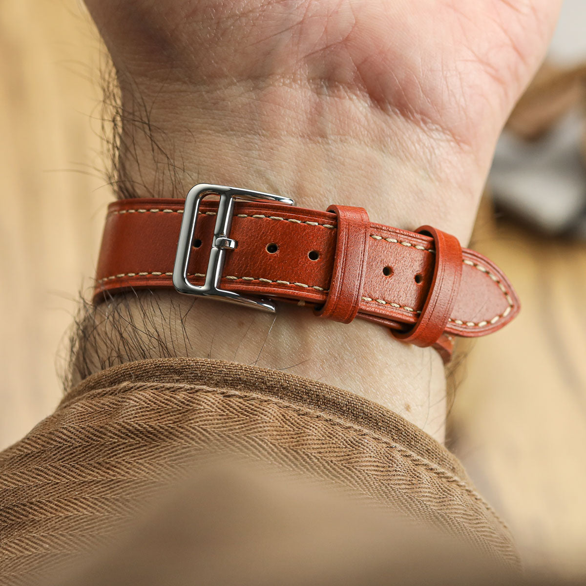 Brixham Special Buckle Classic Leather Watch Strap - Rust Brown