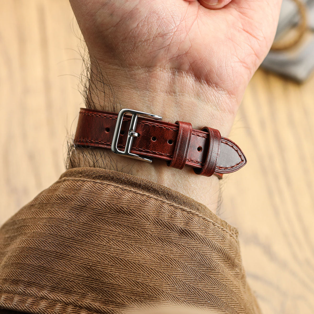 Brixham Special Buckle Classic Leather Watch Strap - Chestnut / Chestnut