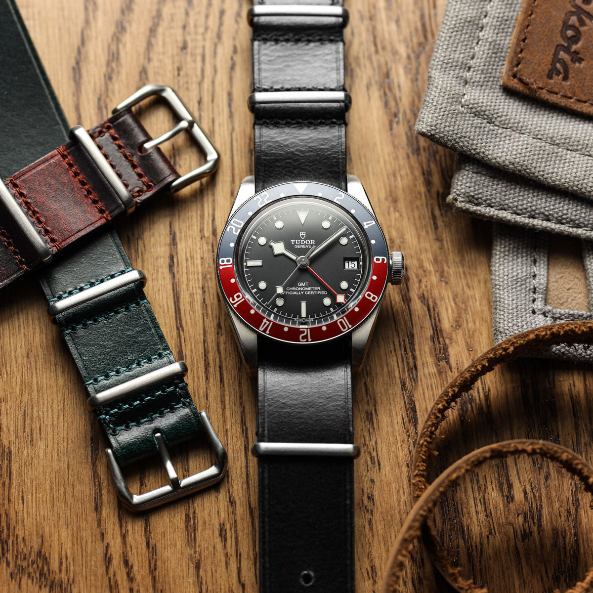 WatchGecko Genuine Leather British Military Watch Strap: Cambridge - Black on Tudor GMT