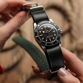 WatchGecko Genuine Leather British Military Watch Strap: Cambridge - Vintage Green on Tudor Black Bay 58