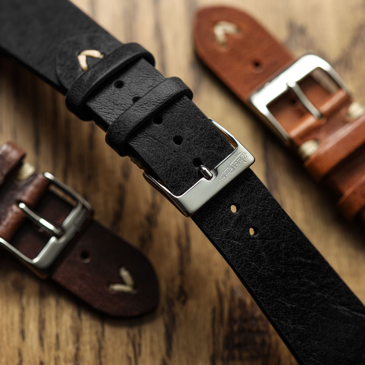 Classic Simple Handmade Italian Leather Watch Strap - Black