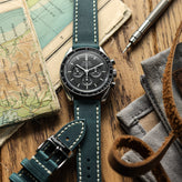 Lansdown Genuine Leather Watch Strap - Teal on Omega Speedmaster