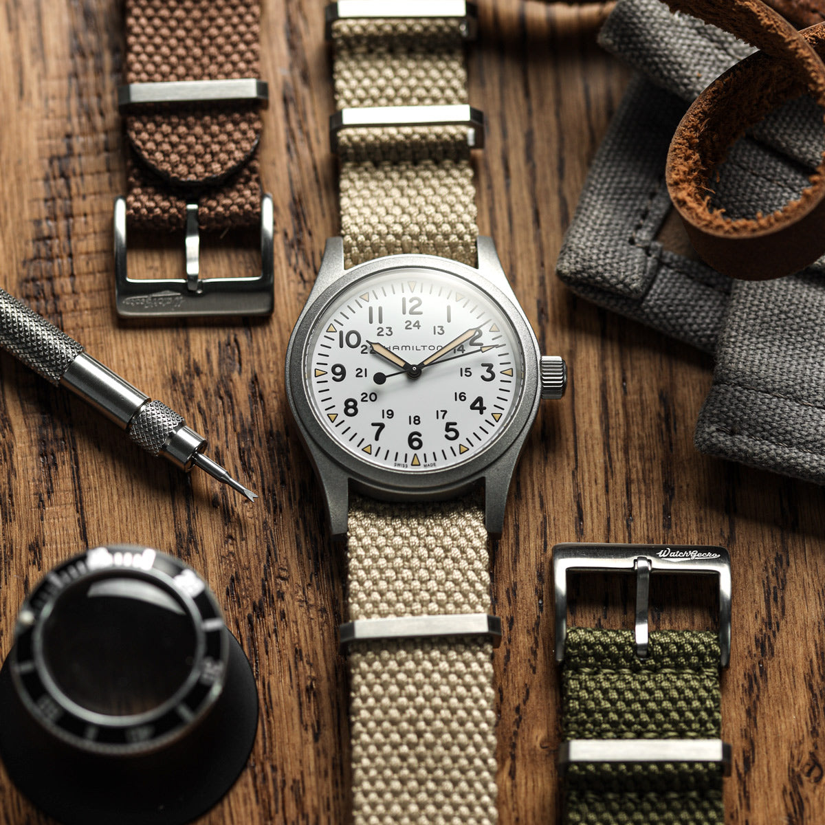 WatchGecko Braemore Military Nylon Watch Strap - Beige