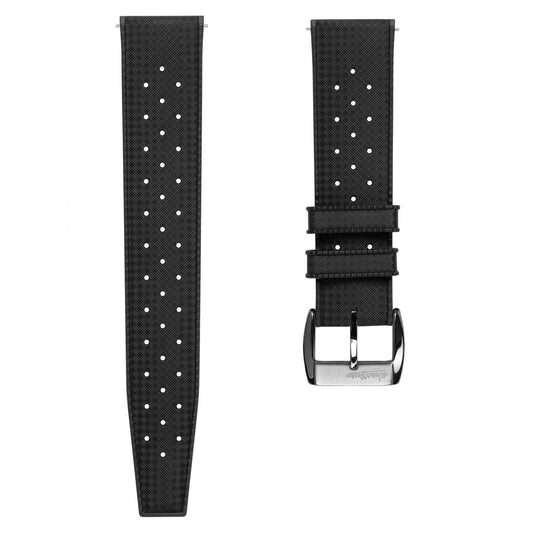 Vintage Style Perforated Rubber Watch Strap - Black