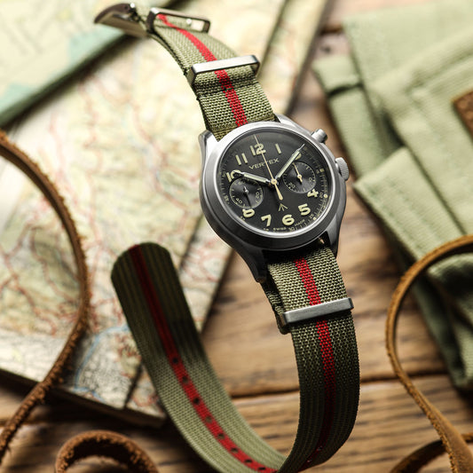 WatchGecko Ridge British Military Watch Strap - Green & Red