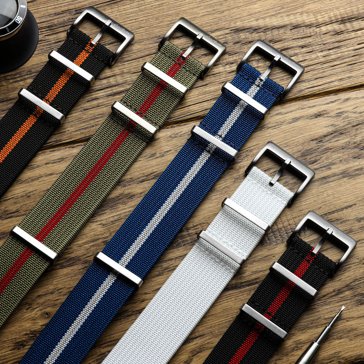 WatchGecko Ridge British Military Watch Strap - Navy & White Stripe