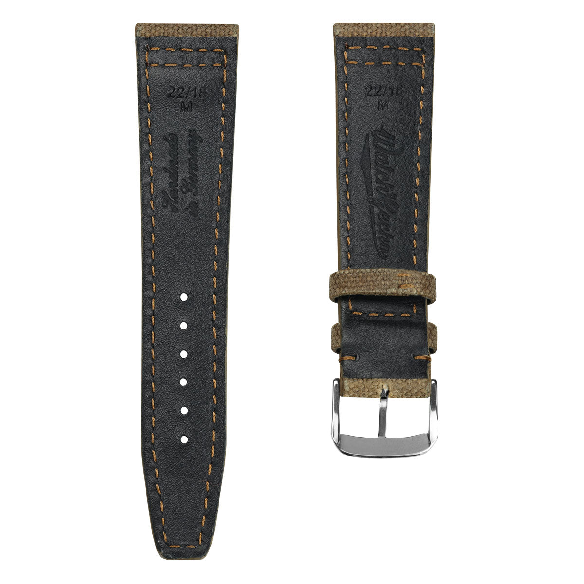 WatchGecko Two-Piece Canvas Watch Strap - Brown